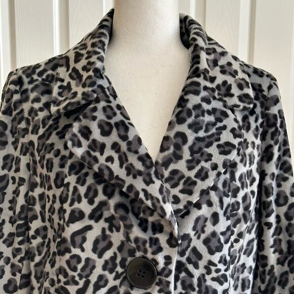 Halogen Jacket Black Gray Leopard Print Faux Fur Cropped Swing Blazer Medium - Picture 3 of 11